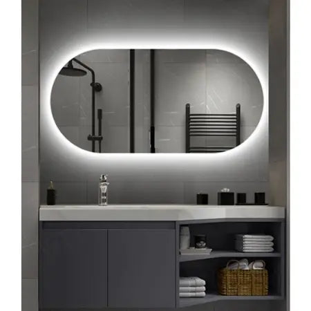 Espelho Oval Grande De Vidro Decorativo 80cm com Led Quente Frio Para Banheiro Sala e Quarto Premium - Imagem 4