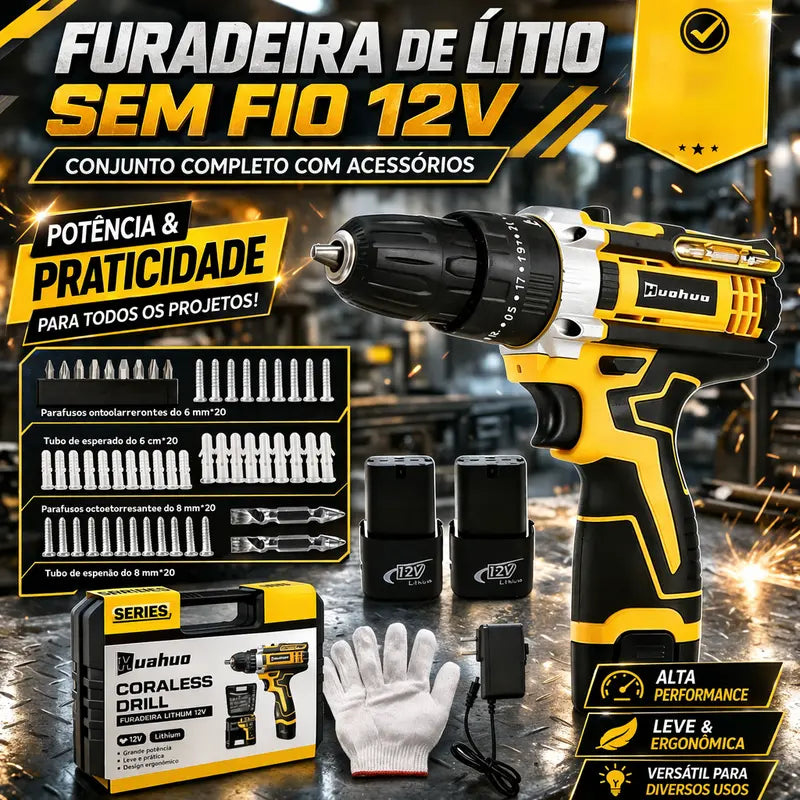 Furadeira Parafusadeira Sem Fio Impacto Com Maleta Completo Broca Bits Maleta Vonder - Imagem 3