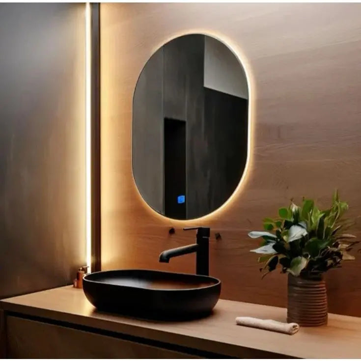 Espelho Oval Grande De Vidro Decorativo 80cm com Led Quente Frio Para Banheiro Sala e Quarto Premium - Imagem 2
