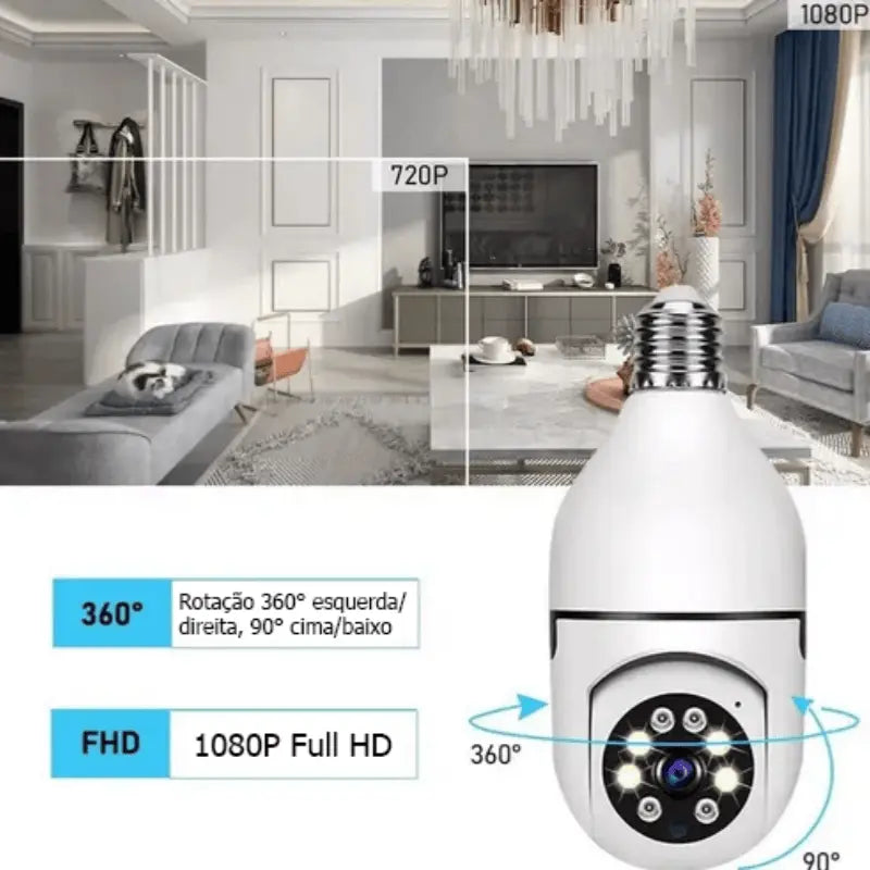 Kit4 de vigilância inteligente - Várias câmeras de segurança, lâmpada WiFi HD 360° - Câmera IP infravermelha noturna - Imagem 6