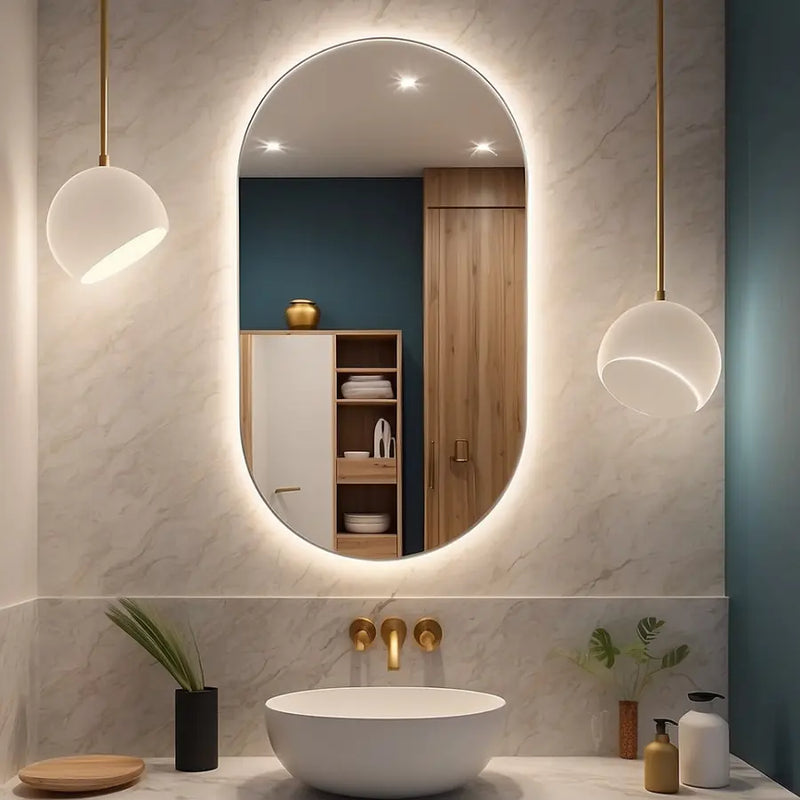 Espelho Oval Grande De Vidro Decorativo 80cm com Led Quente Frio Para Banheiro Sala e Quarto Premium - Imagem 1