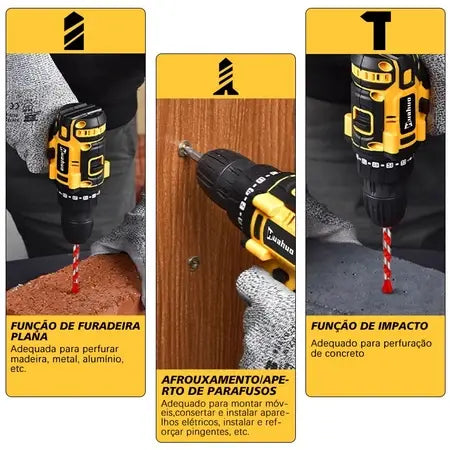 Furadeira Parafusadeira Sem Fio Impacto Com Maleta Completo Broca Bits Maleta Vonder - Imagem 6