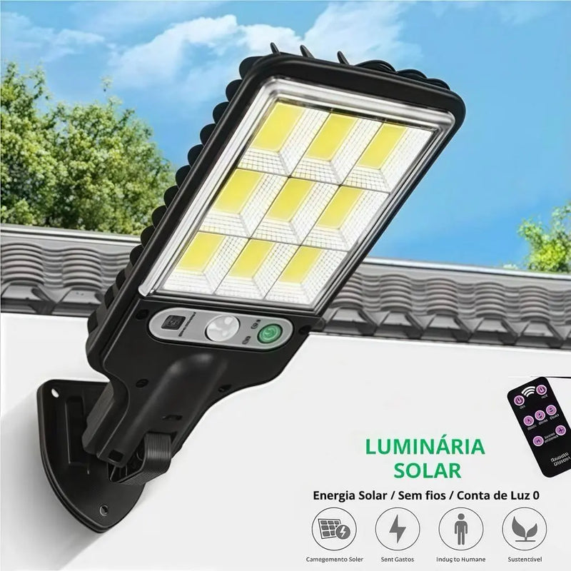 Luminária Solar Parede 108 COB Carregar LED Luz Branco frio Prova D'Água Sensor Presença 3 funções - Imagem 1