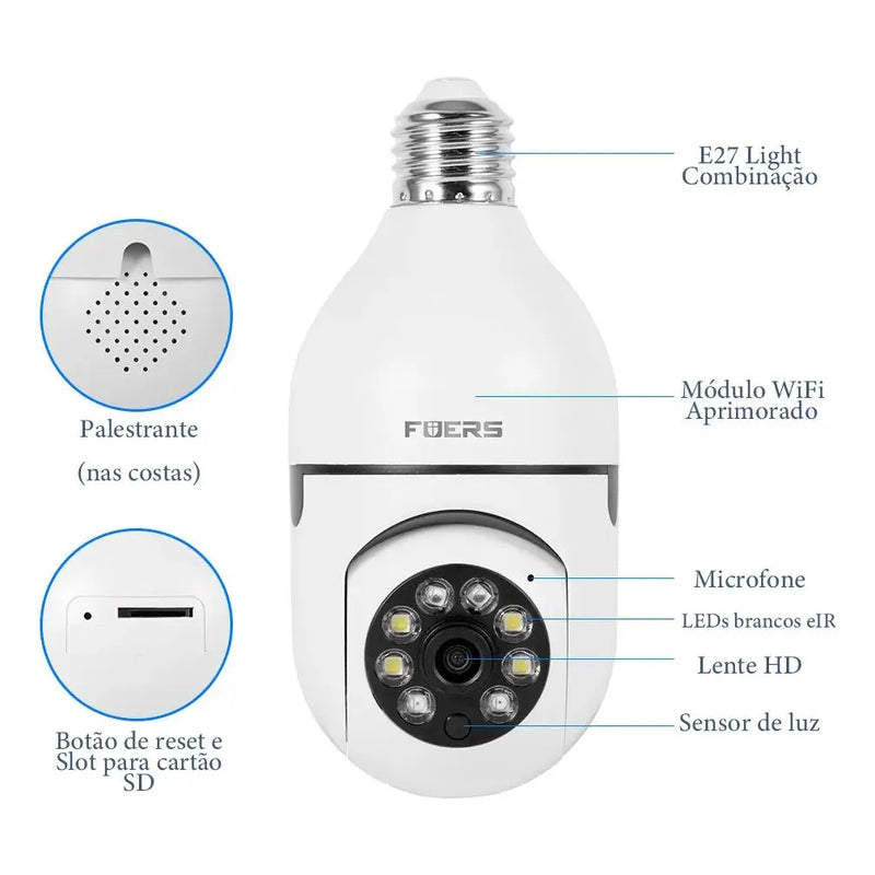 Kit4 de vigilância inteligente - Várias câmeras de segurança, lâmpada WiFi HD 360° - Câmera IP infravermelha noturna - Imagem 9