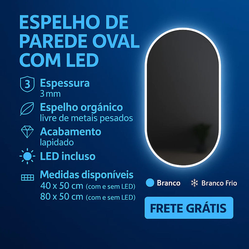 Espelho Oval Grande De Vidro Decorativo 80cm com Led Quente Frio Para Banheiro Sala e Quarto Premium - Imagem 5