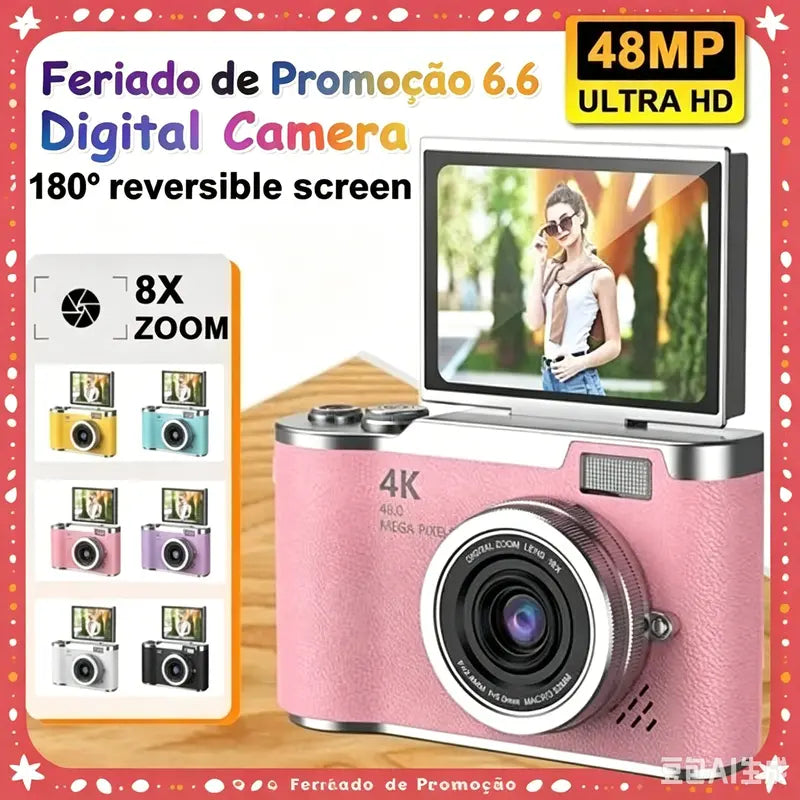 Câmera de zoom digital CCD 8x A tela flip LED HD de 2,4 polegadas suporta foco automático - Imagem 5