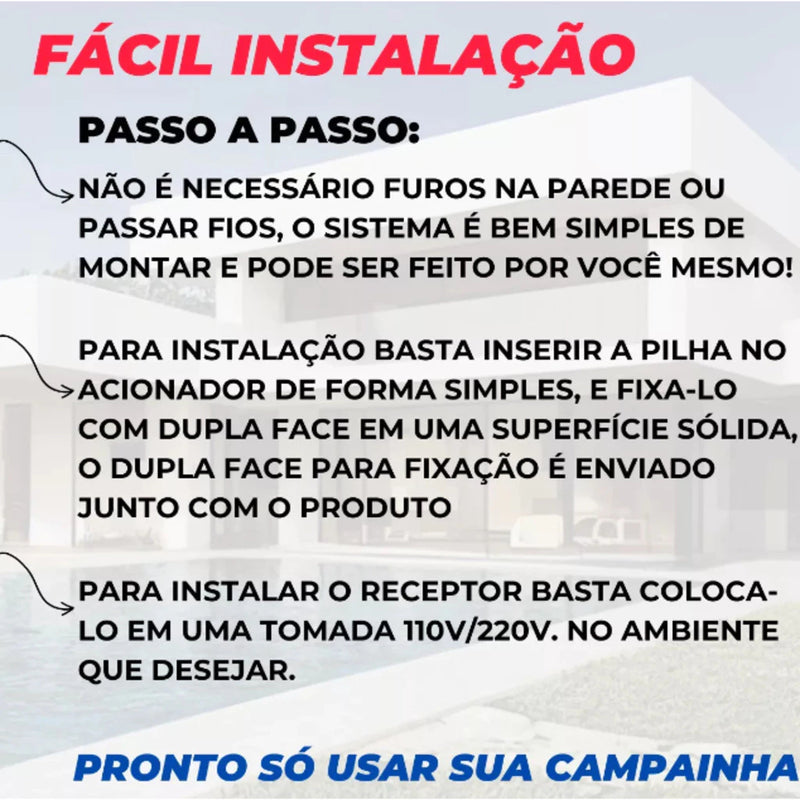 Campainha Residencial Sem Fio de Longo Alcance 200m Prova D'água Casa Segurança Interfone Conexão - Imagem 5
